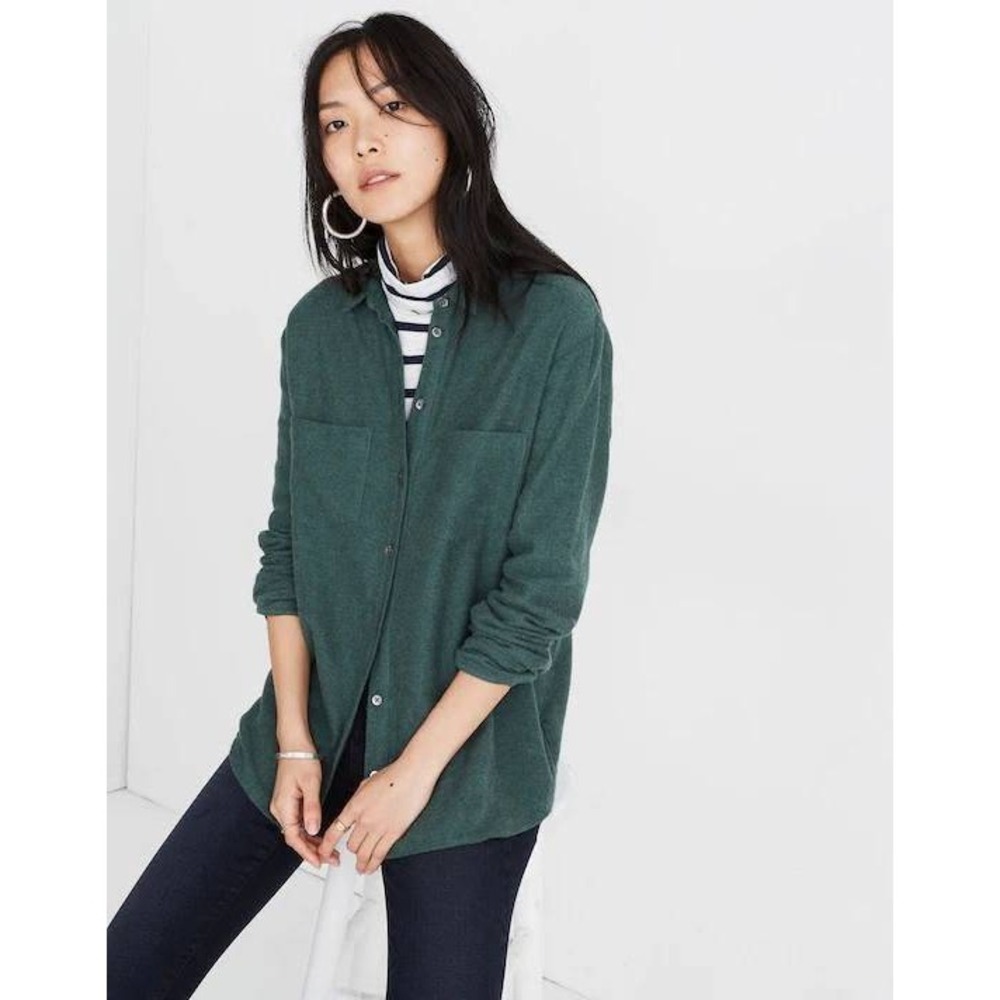 Madewell Flannel Shacket Women Small Green Button Up Long Sleeve Cotton Jacket